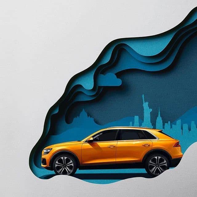 のインスタグラム：「流線型のアートに自然な形で溶け込みつつ、摩天楼を駆けるAudi Q8。 市街地を快適に、自由自在に走り抜ける日々が戻ってくるその時まで。 今は、おうちでアートの世界を楽しみましょう。  #Audi #AudiQ8 #アウディQ8 #Audijapan #AudiSport #アウディ #carwithoutlimits #carsofinstagram #Audiworld #Audigenic #SportCar #スポーツカー #モータースポーツ #車好きな人と繋がりたい #stayhome #おうち時間 #Art #芸術」