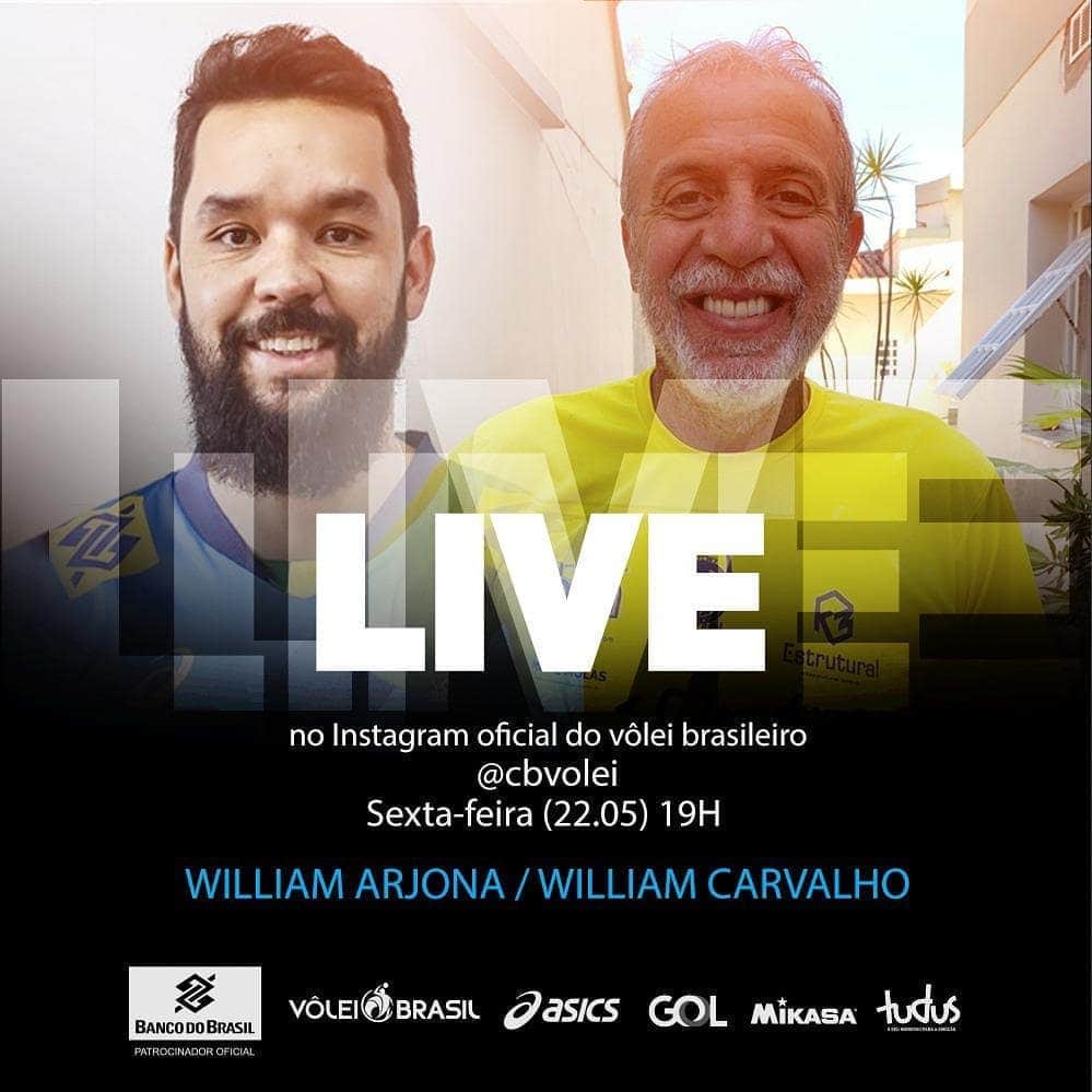 ウィリアム・アルジョナのインスタグラム：「Que honra!!! Amanhã tem live!! Um bate-papo sensacional com o @wcapita7!! Muitas curiosidades nessa resenha! Imperdível! @cbvolei pra quem gosta do William, amanhã terão 2! Hahahaha. #w7elmago #w7capita #resenha #volleyball」