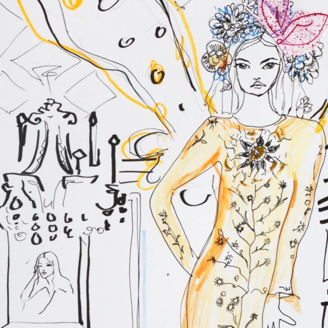 サーシャ・ピヴォヴァロヴァさんのインスタグラム写真 - (サーシャ・ピヴォヴァロヴァInstagram)「Me wearing Dior dress illustrated by me for @voguerussia June 2020  #dior#artSashaP」5月22日 1時22分 - sasha_pivovarova