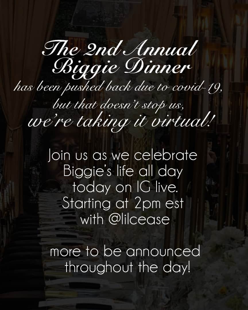リル・キムさんのインスタグラム写真 - (リル・キムInstagram)「Our 2nd Annual Biggie Dinner has been postponed, but we’re taking it virtual!  It all starts with @lilcease at 2pm est on IG Live!  The Biggie dinner has been pushed to a later date. Hit up @thealyivexperience for updates on tickets and sponsorships.」5月22日 1時37分 - lilkimthequeenbee