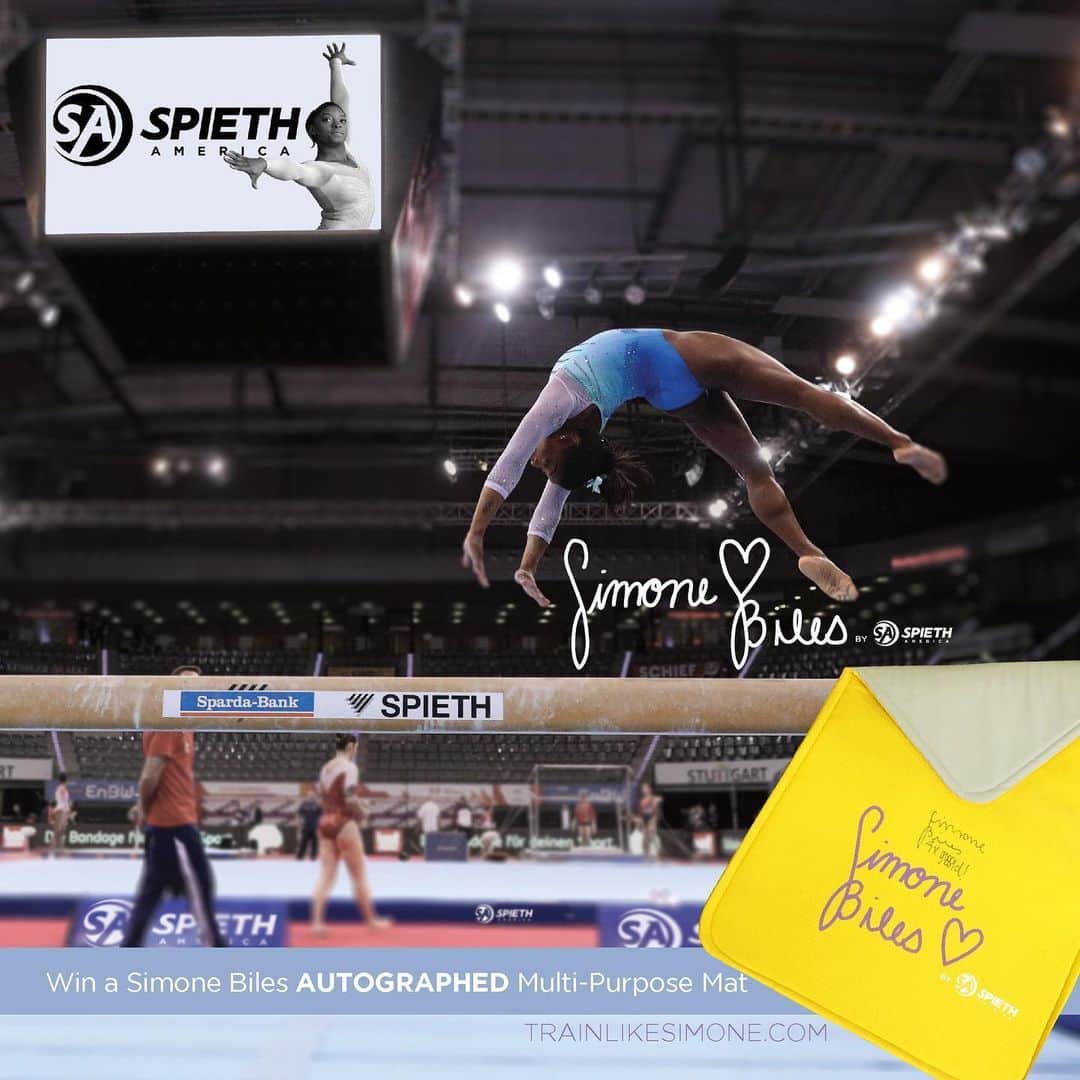 シモーネ・バイルズさんのインスタグラム写真 - (シモーネ・バイルズInstagram)「Hoping to brighten a few gymnasts day! WIN a Free Simone Biles AUTOGRAPHED Mat!  Here’s How:  1 – Follow @SPIETHAMERICA  2 – Post a picture of your favorite most passionate gymnastics moment  3 – Tag @SPIETHAMERICA  Spieth will choose 4 Winners!  The overall winner will receive an autographed multi-purpose mat.  Winners posts will be hand selected & reposted to @SPIETHAMERICA on June 1st!  #TrainLikeSimone trainlikesimone.com」5月22日 2時07分 - simonebiles