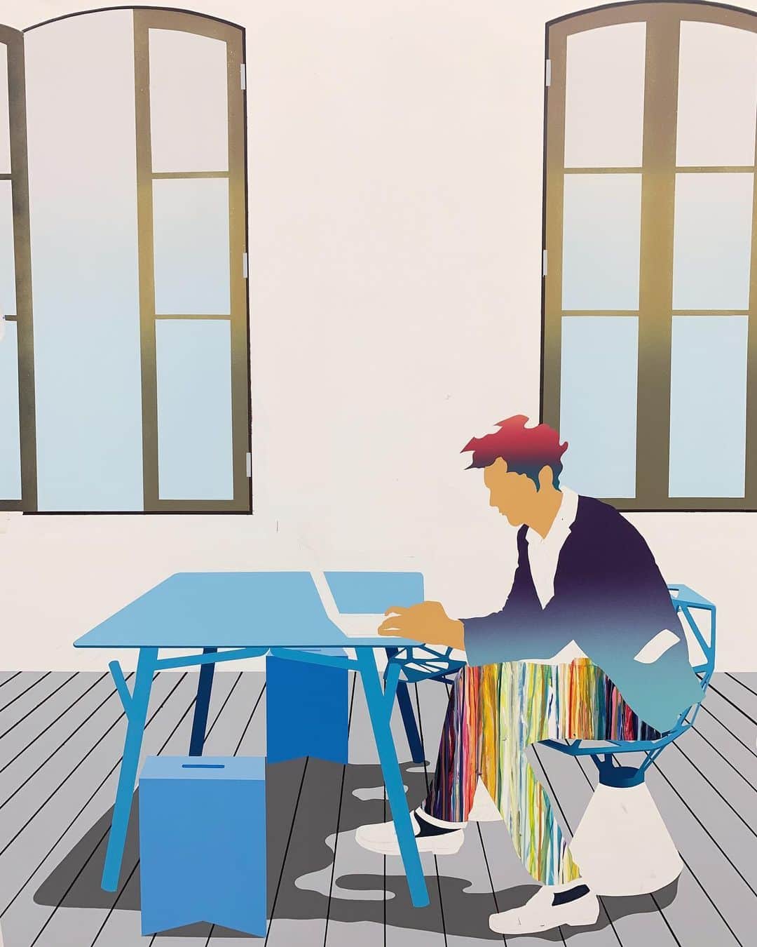松山智一のインスタグラム：「Nuf time have we all spent on👨‍💻#quarantine #wip」