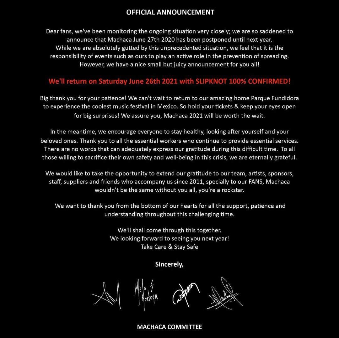 Slipknotさんのインスタグラム写真 - (SlipknotInstagram)「We’ll see you in 2021, @MachacaFestival. 🔥」5月23日 2時06分 - slipknot