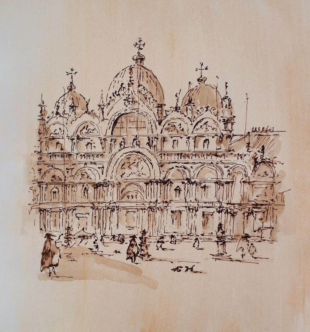 PSNYさんのインスタグラム写真 - (PSNYInstagram)「Ink and watercolor sketch of Basilica di San Marco in Venice after Francesco Guardi #mastercopy」5月23日 0時55分 - oliasaunders