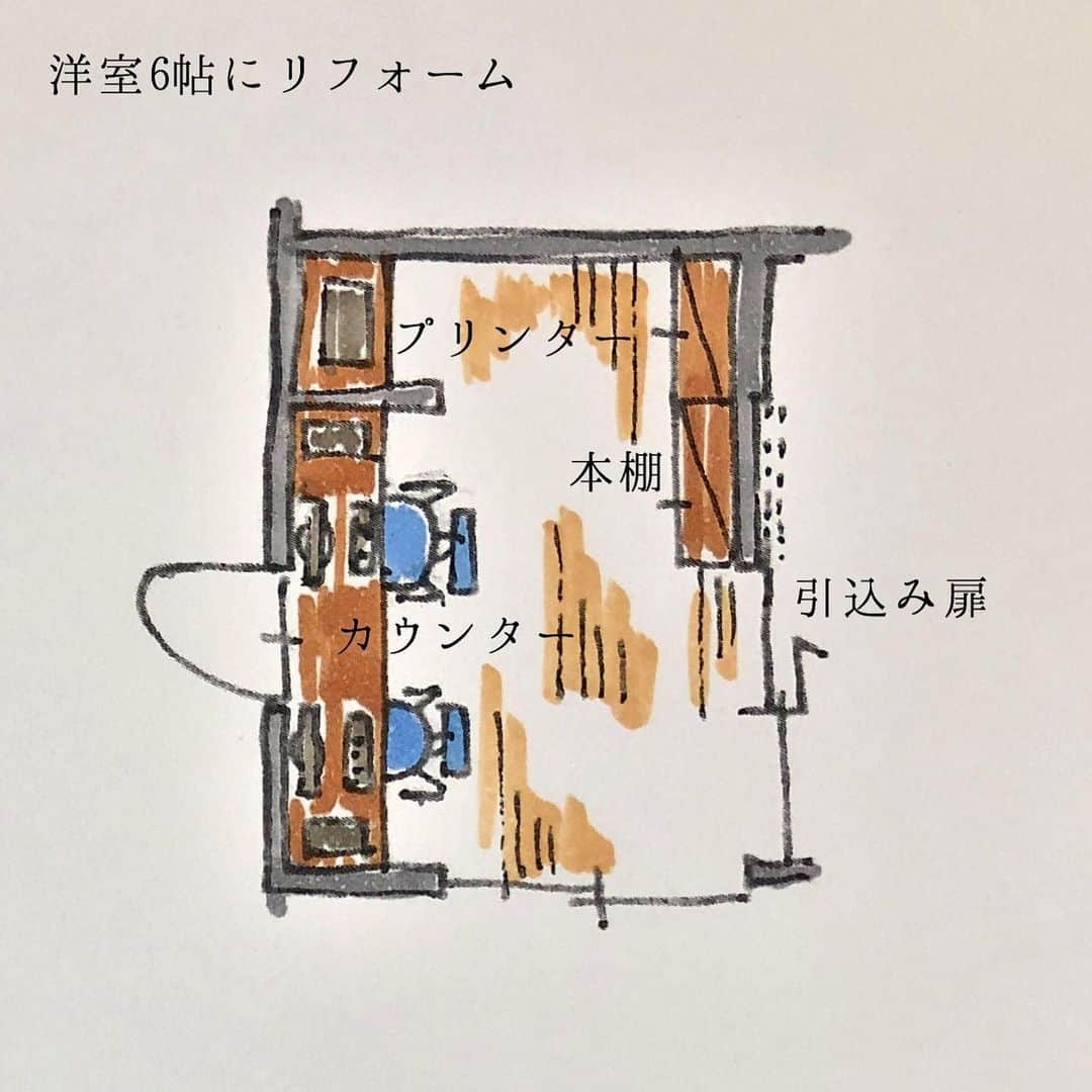 株式会社 創建さんのインスタグラム写真 - (株式会社 創建Instagram)「おはようございます☀ 久々に間取り？の投稿。  新型コロナの影響で テレワークする場所 子供の勉強する場所 が必要になった方に  ちょっとした間取り提案✏️ ありがちな？ 4.5帖の畳コーナーと収納スペース ↓ 6帖のカウンター付の洋室へ リフォーム」5月23日 10時56分 - kksoken