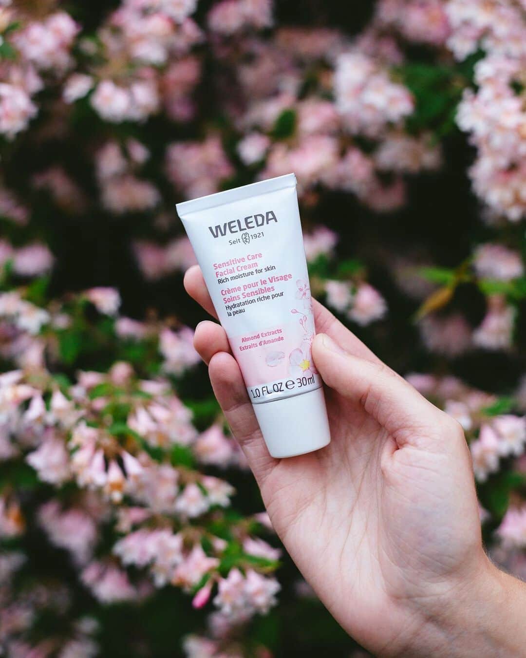 Weledaのインスタグラム：「Sensitive skin needs the most delicate and gentle care, and that’s why we formulated this rich daily-use cream with almond oil! 🌸 This oil is derived from the tough outer skin of the almond which has lipid properties suited best for sensitive skin. #WeledaSkin」