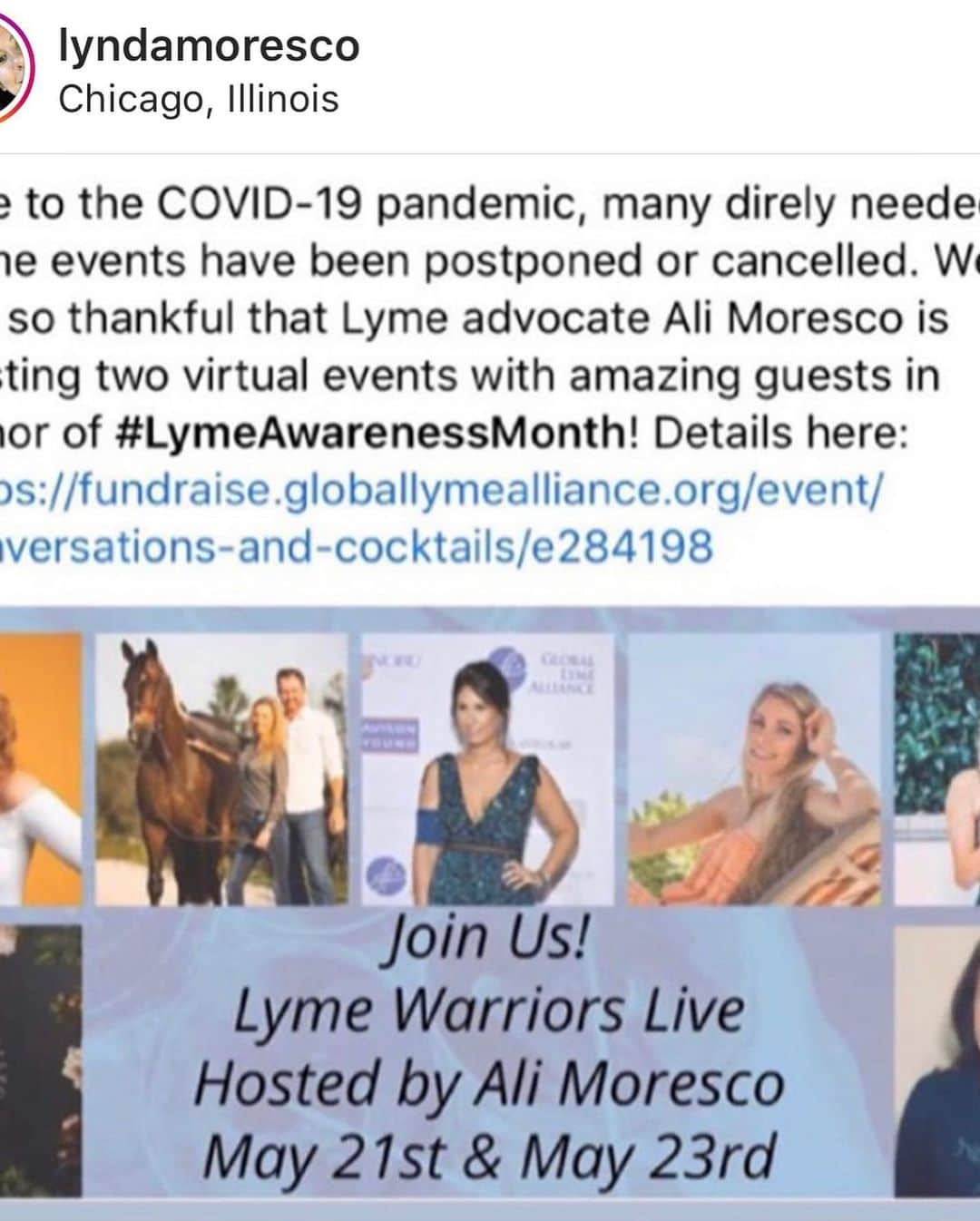 クリスタル・ハリスさんのインスタグラム写真 - (クリスタル・ハリスInstagram)「May is Lyme Disease awareness month and I am very excited to be part of @globallymealliance new virtual series Cocktails & Conversations with other people doing amazing things for the Lyme Community including @thebalancedblonde, @tourwifetravels  @jimmywalkerpge and @alitmoresco. I will be sharing some of my story and things that have helped me the most on my Lyme journey. ⁣ ⁣ In lieu of a physical events, Global Lyme Alliance is hosting a digital Conversation and Cocktails to help raise funds for critical tick-borne illness research and keep you informed on some of the latest news and hope in our community. ⁣ ⁣ The virtual events will take place tomorrow May 23 at 1pm CST. ⁣ ⁣ You can register for the event with the link in profile and I hope to “see” you there! ⁣ https://bit.ly/2WzZnln⁣ ⁣ #lymedisease #lyme #lymediseaseawareness #lymemonth #lymediseasesucks #lymedontkillmyvibe #cocktails #fundraiser #cocktails #virtualevent #findacure #curelyme」5月23日 5時47分 - crystalhefner