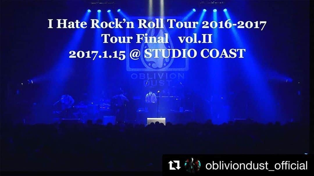 K.A.Zのインスタグラム：「#Repost @obliviondust_official with @get_repost ・・・ 「I Hate Rock’n Roll Tour 2016-17 Tour Final vol.2」をYouTubeにて公開致しました✨﻿ ﻿ LIVE終盤の『Gate way』『Haze』『Death Surf』『Sink The God』の4曲を公開♪﻿ OBLIVION DUSTのライブ映像を見ておうち時間を過ごしましょう！﻿ 是非ご覧ください👀﻿ ﻿ https://youtu.be/qkpjJntYML0﻿ ﻿ #obliviondust﻿  #オブリ  #kaz﻿ #kenlloyd﻿ #rikiji﻿ #新木場studiocoast  #ihaterocknrolltour201617」