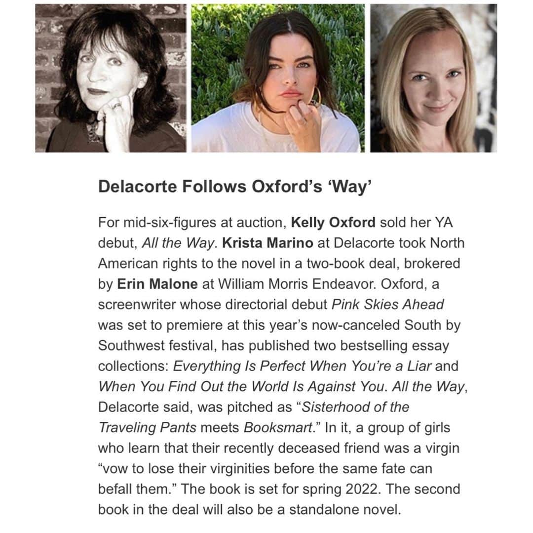 ケリー・オックスフォードのインスタグラム：「This @publisherswkly article is the first official announcement of my upcoming two books. Writing a novel after directing has been a fun exercise. I’m painting my words alone into worlds again and I love it. Thank you for being here for the ride. Now, I have to vacuum my house.」