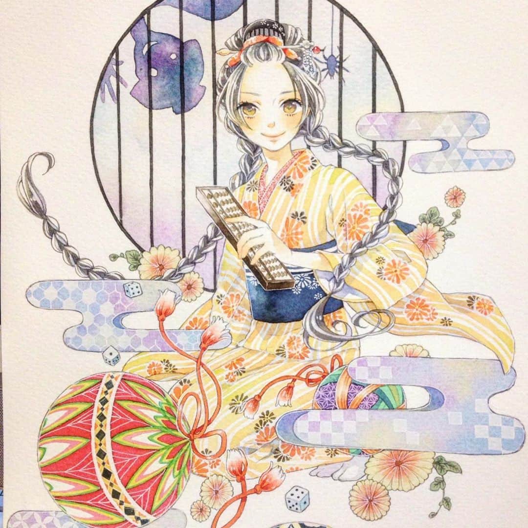 友風子/yufushiさんのインスタグラム写真 - (友風子/yufushiInstagram)「「彩菊あやかし算法帖」装画。 装画デザインがとっても素敵でお気に入りの1冊です。  #illustration #watercolor #イラスト #水彩 #装画 #彩菊あやかし算法帖」5月24日 11時31分 - uko_yufushi