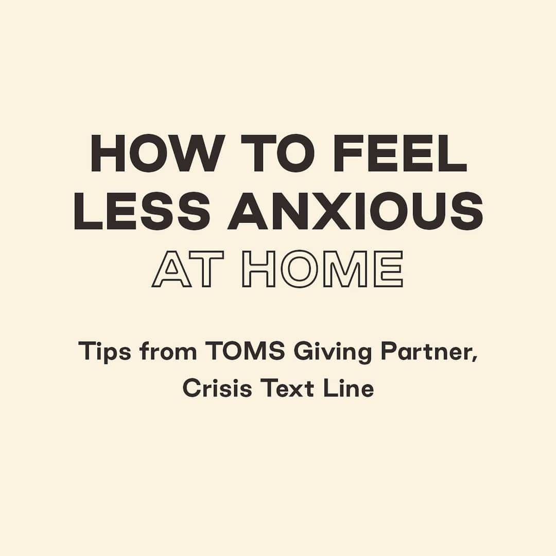 トムズシューズのインスタグラム：「We know self-quarantine can bring extreme feelings of anxiety and isolation. Please know you can reach out to TOMS Giving Partner @crisistextline by texting TOMS to 741741 to speak in confidence with a trained Crisis Counselor 24/7 for free. Take care of your mental health and share this with your community -- we have your back! #mentalheatlhawareness」