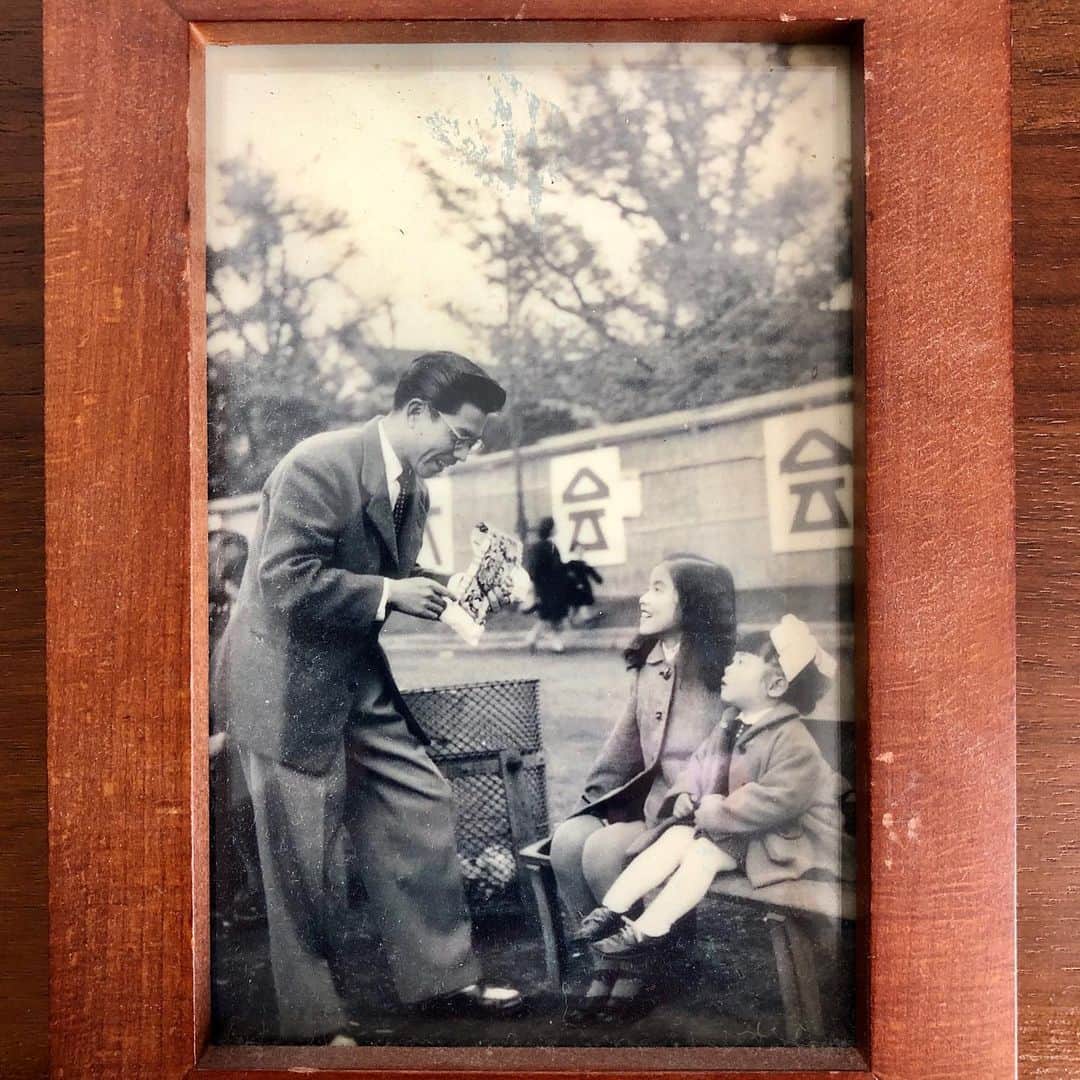 池田有希子さんのインスタグラム写真 - (池田有希子Instagram)「父に会いに行きました。感染させまいとヒヤヒヤしてたのに、なんなんでしょうあの元気さ🤣昔の写真など沢山見せて貰いました。  祖父母の結婚写真。会ったことない早世の祖母に感慨深し。私は似てないな、2番目の叔母ちゃんに似てるかな。  シャンバロー芸術祭奨励賞の盾。  叔母2人と祖父。うちの名物、広美おばちゃん、そのままです！  父と祖父。この着流し！ゆるりと着ながら締めるべきとこちゃんと締まってて、これが私できないのです。後ろには東武線？と路面電車。どこだろう？浅草界隈だとは思うのですが…父は昭和14年生まれだからこの写真は戦時中ということ…ということは空襲前？ …と興味は尽きません。と同時に「昭和もこうやって忘れられていくのか…」と危機感がつのります。私、何にも知らないなー😖  #familyphoto #1930s #1940s #tokyo」5月24日 22時24分 - yukikoikeda