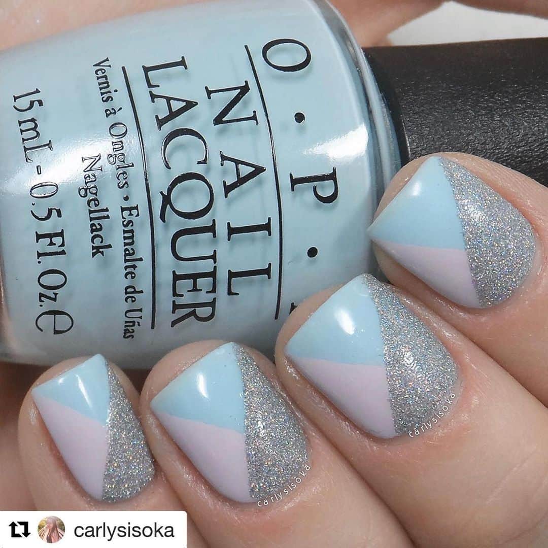 Nail Designsさんのインスタグラム写真 - (Nail DesignsInstagram)「#Repost @carlysisoka ・・・ I haven’t had any motivation lately but managed to squeeze out a spring color block mani! 💙💜 • @opi “Gelato on My Mind” & “I’m Gown for Anything!” • @chinaglazeofficial “Glistening Snow”」5月25日 9時17分 - nailartfeature