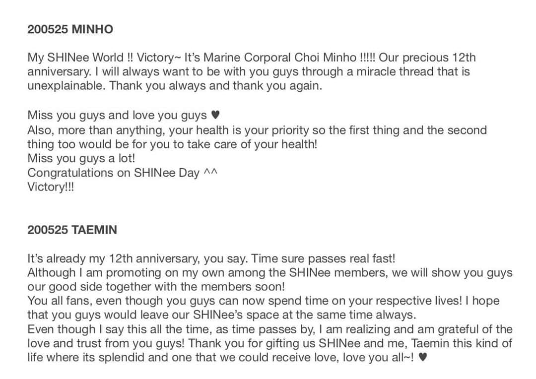 SHINeeさんのインスタグラム写真 - (SHINeeInstagram)「Message From SHINee . . Cr : SHINee Official Lysn & iheartshinee_ (Trans) #SHINee」5月25日 14時42分 - shineeofficial