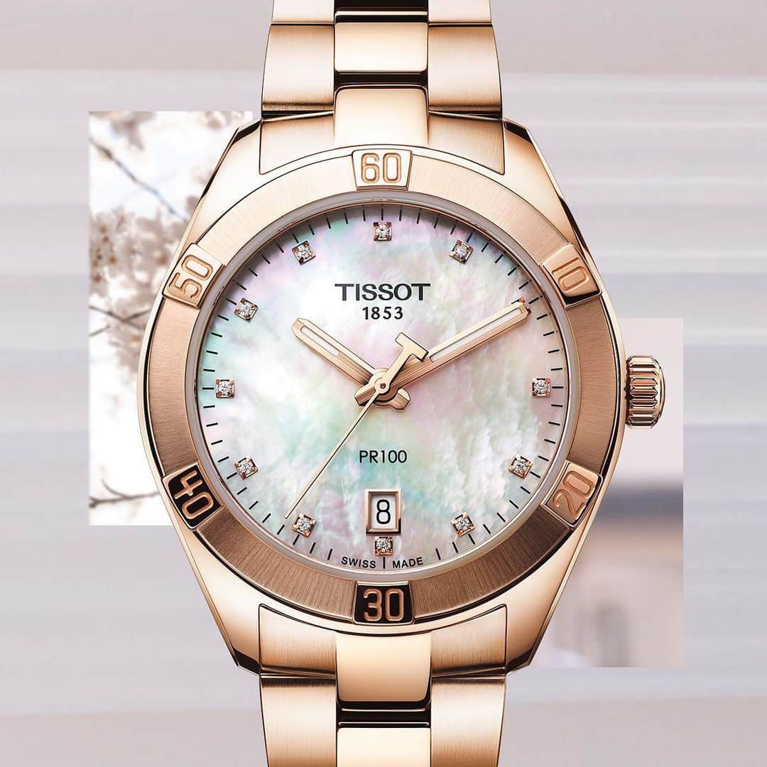のインスタグラム：「The Tissot PR 100 Sport Chic with 12 dazzling diamonds, the timepiece for a date with your love… or your personal trainer! 💎 #Tissot #PR100SportChic #Sport #Chic」