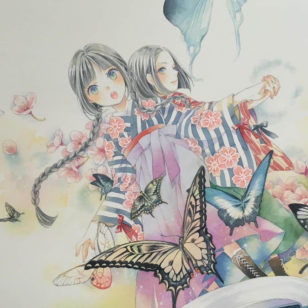 友風子/yufushiさんのインスタグラム写真 - (友風子/yufushiInstagram)「画集の描き下ろしイラストでした  #illustration #watercolor #イラスト #水彩 #蝶々 #桜」5月25日 22時17分 - uko_yufushi