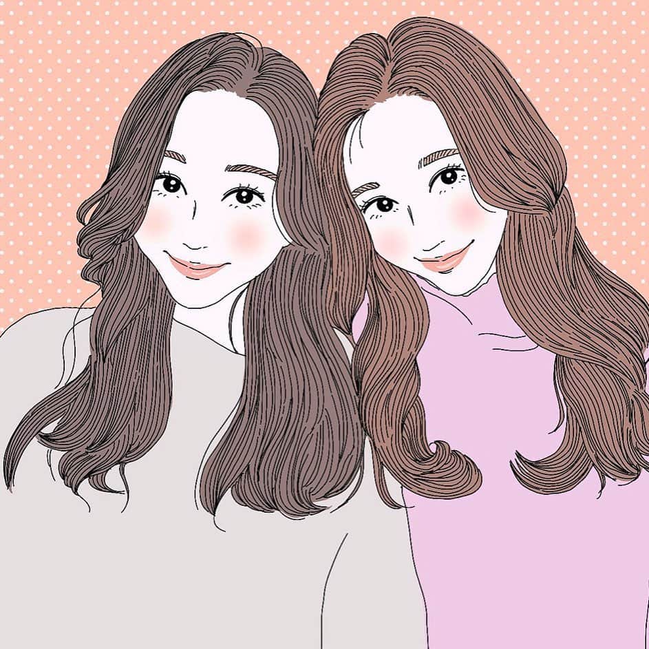 のインスタグラム：「안나안리💕 실물보다 더 예쁘게 그려주셨어용>__<♡﻿ ﻿ あんりあんな,,すぐにわかる,,🤭﻿ 似顔絵と言ったら申し訳ないほど可愛く描いてくれました　@onegoillustration 💕 #일러스트 #그림 #초상화 #twins」