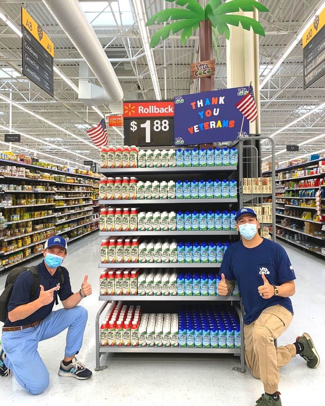 Vita Coco Coconut Waterのインスタグラム：「While most of our team is working remotely, our sales team has been out in the field, going above and beyond to make sure shelves are stocked and Vita Coco is available. Check out this weekend's display by our coconuts, Randy and Juan, shoutout to you guys!」