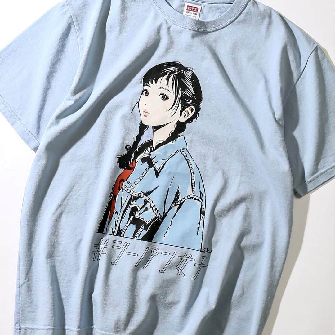 江口寿史のインスタグラム：「長らく完売状態が続いていましたEDWIN×江口寿史 #ジーパン女子 Tシャツのシーズン２の販売がラインナップに新色を加えて始まりましたよ！  通販ページはこちら（リンクが飛ばないのでいちいち打つのが面倒な人はツイッターのぼくの告知から飛んでください） 👇 https://baycrews.jp/blog/detail/3117185  #ジーパン女子  #江口寿史」