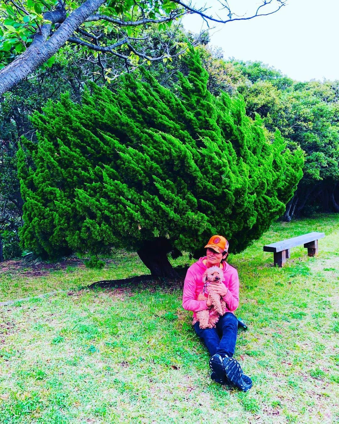 マイケル富岡のインスタグラム：「公園にてモコ散歩 ご休憩中は…抱っこ抱っこ♡ #愛犬 #愛犬家 #癒し #love #mybaby #beautiful #nature #walkinthepark #actorslife #actor #shooting #マイケル富岡 #タレント #俳優 #撮影 #idcmarjun #gah #generalamericanhome #walkingmybaby #免疫力アップ #positivevibes」