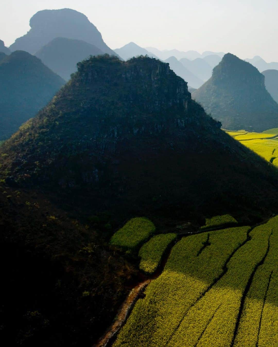 National Geographic Travelさんのインスタグラム写真 - (National Geographic TravelInstagram)「Photo by George Steinmetz @geosteinmetz | Conical limestone hills rise amid fields of flowering rape plants in Yunnan, China. Rapeseed is China’s largest oilseed crop and is commonly used for stir-fry cooking. The plants blossom in early spring, when the area draws busloads of tourists and traveling beekeepers. To view more of our world from above, follow @geosteinmetz.」5月27日 1時12分 - natgeotravel