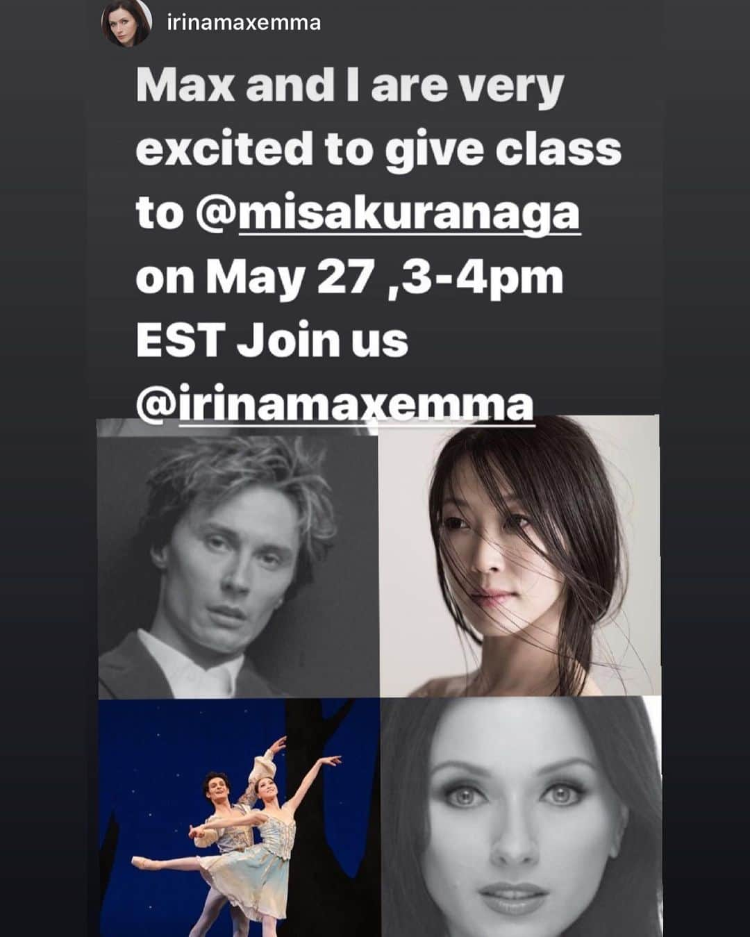 倉永美沙さんのインスタグラム写真 - (倉永美沙Instagram)「I’m very excited to take class with the legendary @irinamaxemma and #maximbeloserkovsky tomorrow! Join us on IGLIVE on @irinamaxemma at 12:00 SF, 15:00 NY time tomorrow! 明日はABTの元プリンシパル、イリーナとマックスが個人指導してくださいます。お時間ある方は是非ご一緒に！イリーナのアカウントよりインスタグラムライブです！#shelterinplace  #ballet #ballerina #ballerinalife #happy #happiness #dance #art #幸せ #バレエ #バレリーナ #rehearsal #work #season #covid_19 #homeworkout #shelterinnplacelife #サンフランシスコ　#屋内避難生活　#class #socialdistance #abt #coaching #legendy  #quarantineworkout」5月27日 7時10分 - misakuranaga