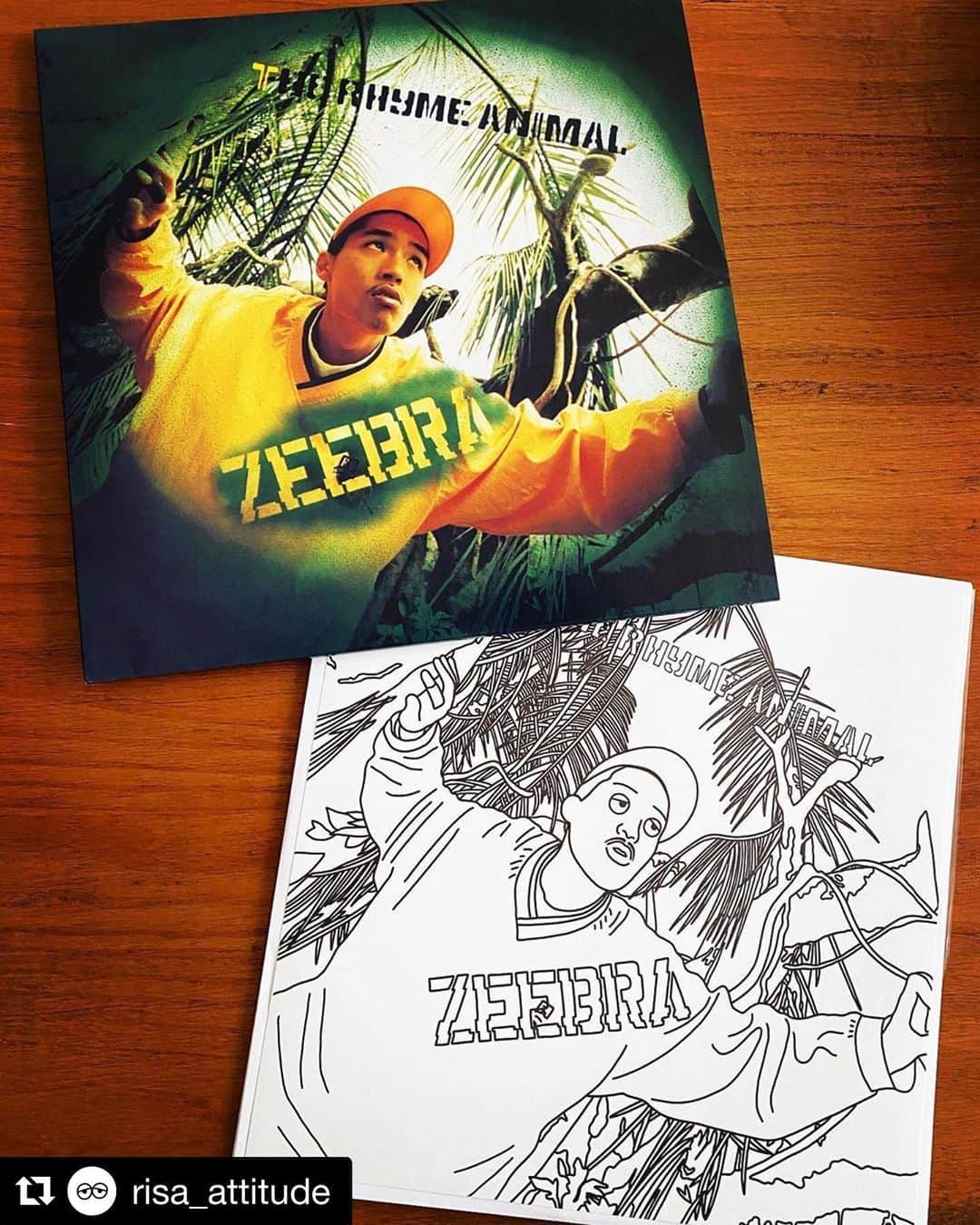 Zeebraさんのインスタグラム写真 - (ZeebraInstagram)「✍️ @risa_attitude ・・・ ZEEBRAさんの1st album『THE RHYME ANIMAL』のアナログ盤が本日リリースされたのですが、描かせていただいたイラストの塗り絵ポスターが封入特典として付いてきます✨✨✨ 公式グッズとして使ってくださり、ZEEBRAさんの作品に携わらせていただけたことを大変光栄に思います🙏  たくさん絵を描いてきてる中で、こういう瞬間に本当すべての時間が報われるというか、続けることの意味や大切さを感じます。 好きだからこそ続けられますが、やっぱり尊敬する方とこうして一つの形にできると半端ない喜びになります！！ 是非是非チェックしてくださいませーーーーー🦓🔥🔥🔥 @zeebra_news  #zeebra #therhymeanimal #hiphop #hiphopvinyl #respect #respectart #attitude #塗り絵 #zeebrathedaddy #zeebrathegrandpa #おめでとうございます」5月27日 12時16分 - zeebra_news