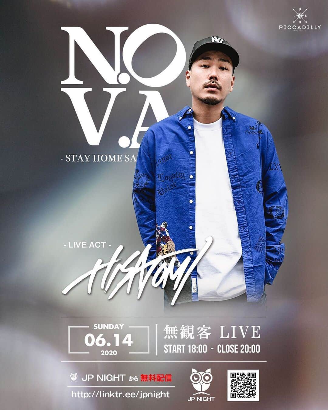 のインスタグラム：「6.14ピカデリーにて開催される無観客LIVE  N.O.V.A -STAY HOME SAVE MUSIC-  に、出演します！ 数ヶ月ぶりのライブなんで気合い入れるで〜🔥 その他豪華出演者も続々決定中🕺是非画面越しから応援よろしくお願いします☺️」
