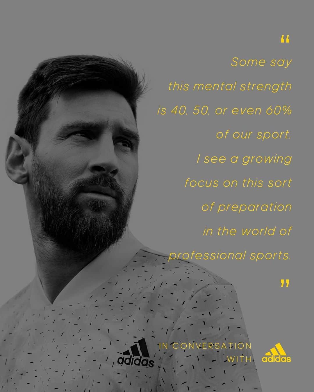 Team Messiのインスタグラム：「“Some say this mental strength is 40, 50, or even 60% of our sport. I see a growing focus on this sort of preparation in the world of professional sports.”⁣ ⁣ @leomessi in conversation with @adidas about mindfulness, mental strength and the future of football.⁣ ⁣ Head to adidas.com to read the full story. ⁣ ⁣ #hometeam ⁣」