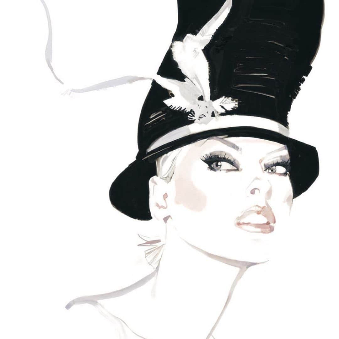 フィリップトレーシーさんのインスタグラム写真 - (フィリップトレーシーInstagram)「#repost @daviddownton ADVENTURES WITH PHILIP AND LINDA. In 2004, I was commissioned to draw the supermodel’s supermodel @lindaevangelista for the Telegraph magazine. A banner job for me. The sitting was set for the Hotel George V in Paris. On my way to Linda’s suite, I bumped into @philiptreacy who was staying at the hotel with Grace Jones. That’s just the way things happened, Then. ‘Would Linda like to be drawn in a hat?’ I’d find out. She would, and she straight away understood the graphic possibilities of this twisted Dr Seuss top hat as a cover image. She can, I discovered, ‘edit’ herself for the page. The following year, I had another sitting with Linda at Philip’s Battersea headquarters where I made this drawing of her with his beloved dog, Mr Pig. Happy birthday Philip, for yesterday.🖤」5月27日 19時51分 - philiptreacy