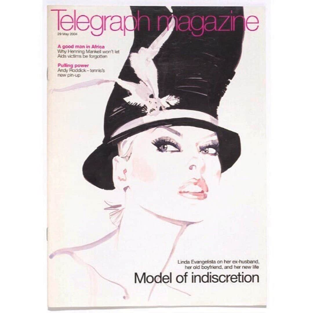 フィリップトレーシーさんのインスタグラム写真 - (フィリップトレーシーInstagram)「#repost @daviddownton ADVENTURES WITH PHILIP AND LINDA. In 2004, I was commissioned to draw the supermodel’s supermodel @lindaevangelista for the Telegraph magazine. A banner job for me. The sitting was set for the Hotel George V in Paris. On my way to Linda’s suite, I bumped into @philiptreacy who was staying at the hotel with Grace Jones. That’s just the way things happened, Then. ‘Would Linda like to be drawn in a hat?’ I’d find out. She would, and she straight away understood the graphic possibilities of this twisted Dr Seuss top hat as a cover image. She can, I discovered, ‘edit’ herself for the page. The following year, I had another sitting with Linda at Philip’s Battersea headquarters where I made this drawing of her with his beloved dog, Mr Pig. Happy birthday Philip, for yesterday.🖤」5月27日 19時51分 - philiptreacy