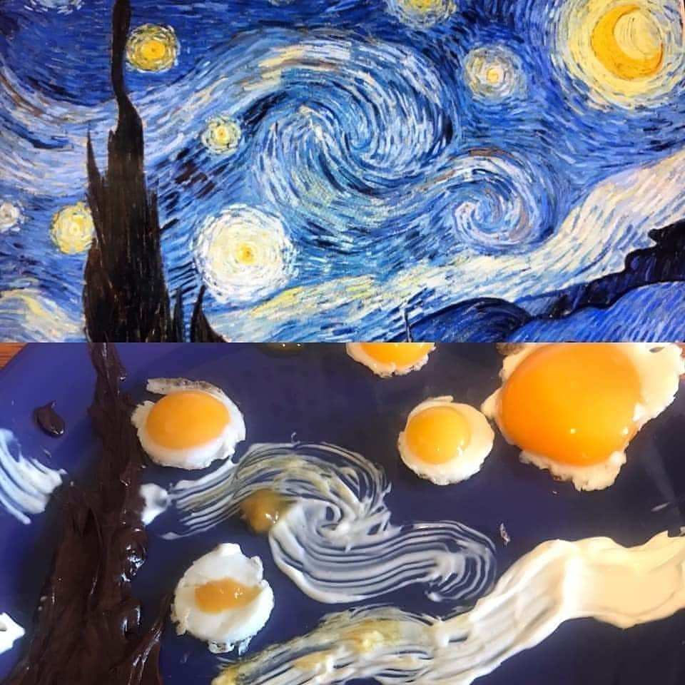 Eggs Conceptさんのインスタグラム写真 - (Eggs ConceptInstagram)「🍳🌌 by 👉 Via @artiswhareib @artematizandoart 👈  #whomadethis #eggsconcept #VincentvanGogh #vanGogh #egg #eggs #stars #starringnight #may #creativity #isolation #stayhome #inspiremyinstagram #breakfasttime #lunchtime #yolk #theeverydayproject #eggworldrecord #darlingdaily #spiegelei #oeufs #huevos #spring #卵 #яйцо #계란 #蛋 #kiaušinis #trứng #instagram」5月27日 23時30分 - eggsconcept