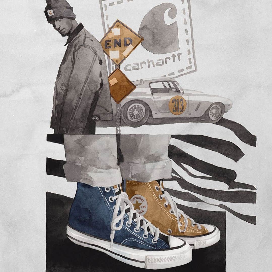 converseさんのインスタグラム写真 - (converseInstagram)「We’ve joined forces with @carharttwip to continue our Renew upcycling program. 1,000 pre-loved Carhartt work garments were sourced in three timeless colors from UK-vintage retailer, Beyond Retro, and upcycled into a one-of-kind Chuck 70 collection. No two pairs are exactly alike. ⁣ ⁣ Collection available tomorrow, ‪May 28 at 10am EST‬ on ‪Converse.com‬. Illustrations by @markchidc. #ConverseRenew」5月27日 23時41分 - converse