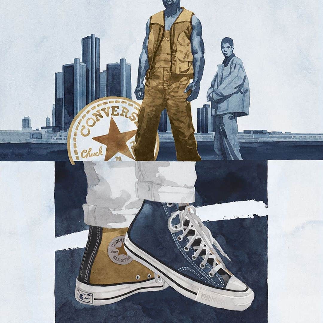 converseさんのインスタグラム写真 - (converseInstagram)「We’ve joined forces with @carharttwip to continue our Renew upcycling program. 1,000 pre-loved Carhartt work garments were sourced in three timeless colors from UK-vintage retailer, Beyond Retro, and upcycled into a one-of-kind Chuck 70 collection. No two pairs are exactly alike. ⁣ ⁣ Collection available tomorrow, ‪May 28 at 10am EST‬ on ‪Converse.com‬. Illustrations by @markchidc. #ConverseRenew」5月27日 23時41分 - converse