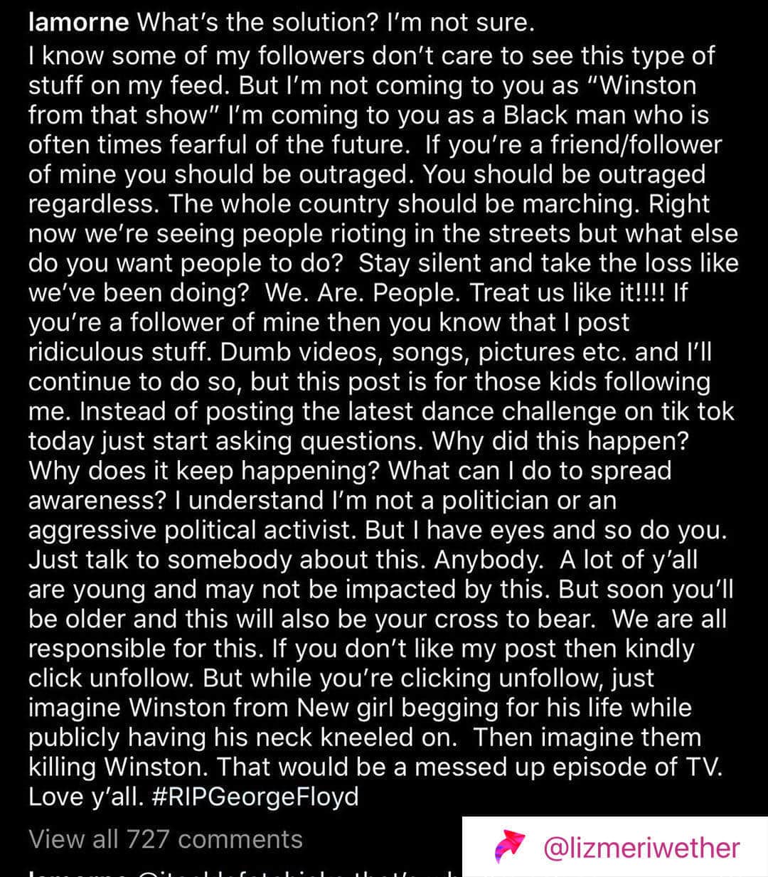 クレア・コフィーのインスタグラム：「#Repost @lamorne & @lizmeriwether #GeorgeFloydmatters #BlackLivesMatter #askwhy」