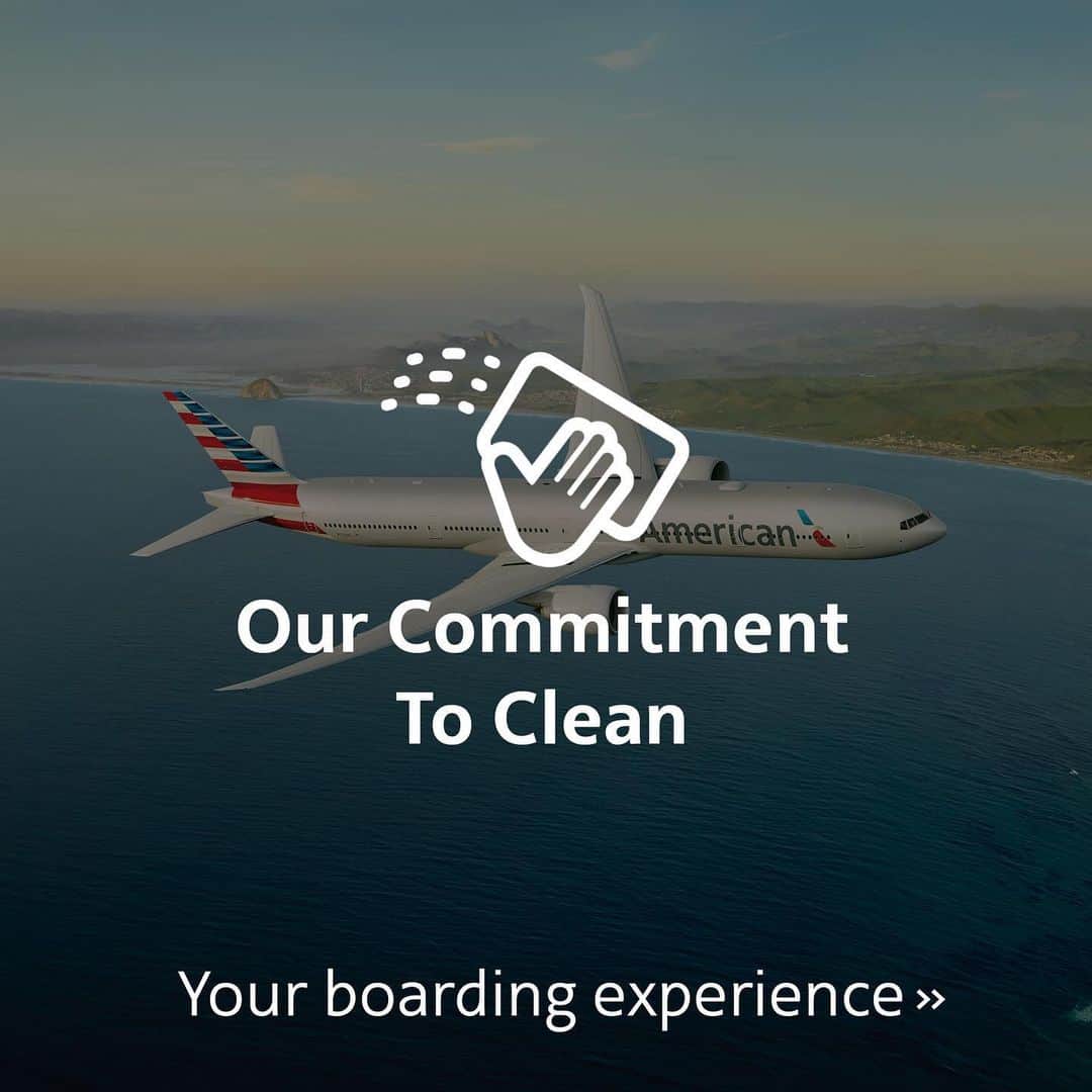 アメリカン航空のインスタグラム：「Our commitment to clean doesn’t stop at check-in. We’ve got you covered throughout your travel journey. #YouAreWhyWeFly」