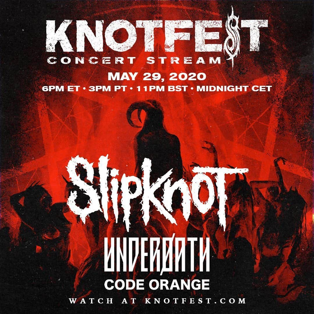 Slipknotさんのインスタグラム写真 - (SlipknotInstagram)「Marking what would have been the kick-off weekend of the #KnotfestRoadshow, @Knotfest will be streaming exclusive concerts & interviews with Slipknot (Graspop 2019), Underoath (Las Vegas 2016 performing ‘They’re Only Chasing Safety’) and Code Orange (‘Last Ones Left: In Fear of the End’) this Friday, May 29 at 6pm ET / 3pm PT at knotfest.com. Limited edition Knotfest Roadshow merch is now available this week only featuring items that would have been sold this summer at store.knotfest.com - link in story.」5月28日 4時56分 - slipknot