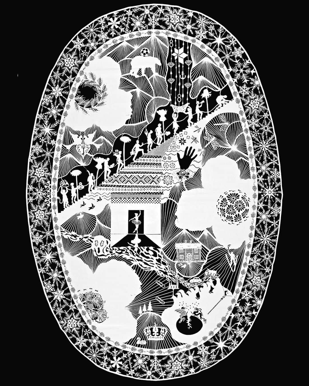 TED Talksのインスタグラム：「This is miles away from the snowflakes you used to make in grade school! ⁠ Artist Karen “Bit” Vejle is a self-taught expert of psaligraphy, or the art of papercutting. Using just a pair of scissors, she creates vast, intricate designs that tell elaborate stories. This piece depicts a dragon egg — dragons are a symbol of power and strength in her native Norway and in China (where papercutting originated). See if you can spot the iconic features of Norway here: its high mountains, deep valleys and — of course! — the Northern lights. To see more of Bit's exquisite, intricate work, head to the link in our bio.⁠ ⁠ [Image: @bitvejleofficial]」