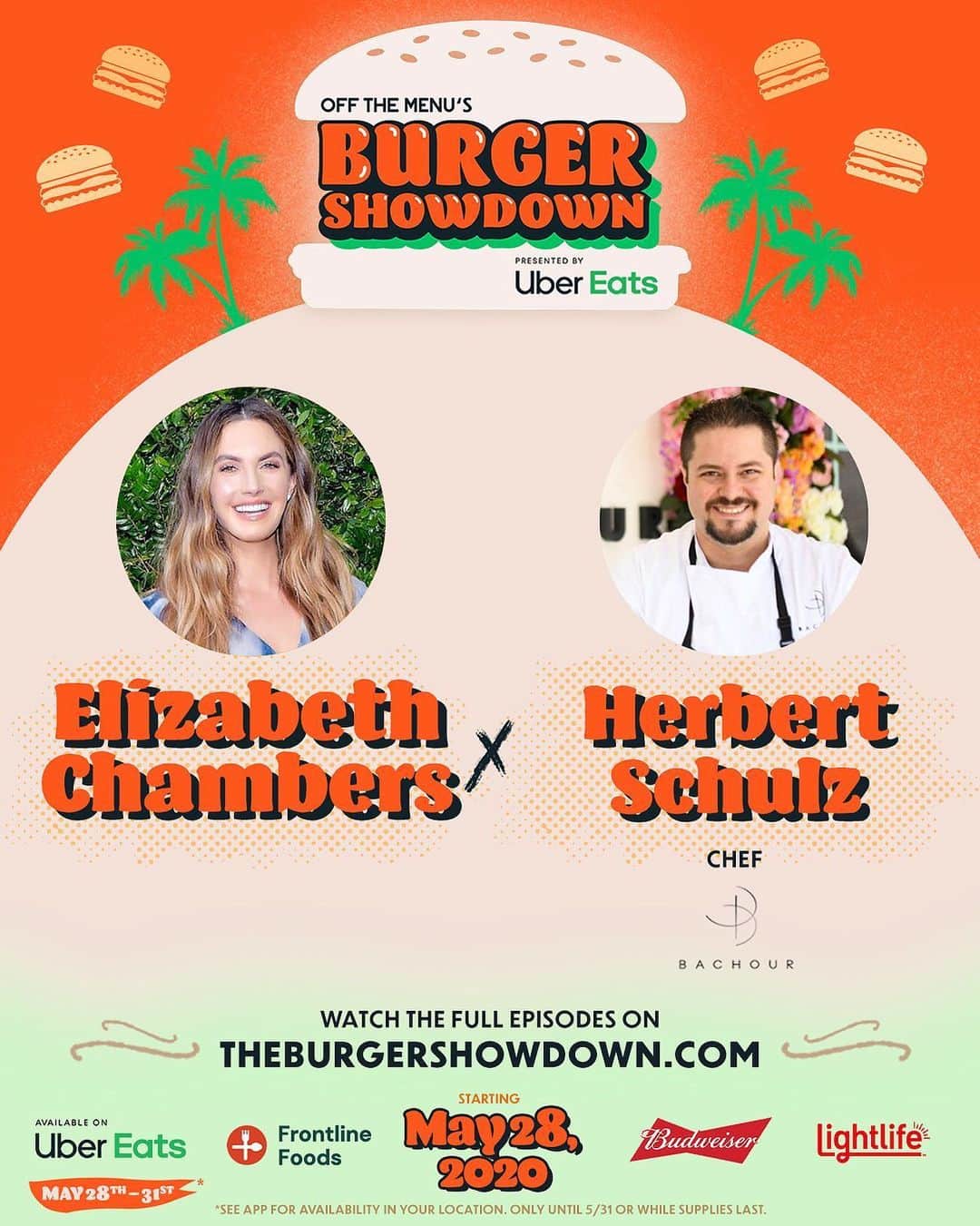 Elizabeth Chambers Hammerのインスタグラム：「In honor of National Burger Day, I’m excited to partner with @offthemenu + @ubereats to be a part of @theburgershowdown...all in support of @frontlinefoods to help local restaurants feed our heroes on the frontline. Chef @herbertsp of @bachourmiami and I created the burger of our dreams and are VERY excited to share it with you. Please order our PLT BURGER on @ubereats until 5/31, vote it as “Burger of the Year” and most importantly, please donate to @frontlinefoods on Theburgershowdown.com. Link in bio and thank you in advance! 🍔🍔🍔🍔🍔🍔🍔🍔🍔🍔🍔🍔🍔」