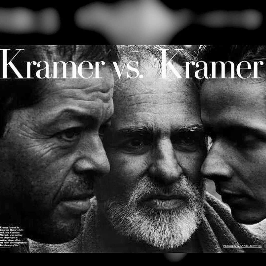 ジョン・キャメロン・ミッチェルさんのインスタグラム写真 - (ジョン・キャメロン・ミッチェルInstagram)「@annieleibovitz shot #LarryKramer, and his alter egos played by the brilliant #JonathanHadary and little me in #TheDestinyOfMe - in @vanityfair circa 1993.  Larry and I first met around 1991 at an Act Up meeting when i stood up to argue for a less extreme version of closing down the nyc bridges and tunnels. I said, in San Francisco people died when they did that cuz ambulances couldn’t get through.Larry screamed at me “WE’RE dying!” and I was shouted down. But he was always my spiritual hero despite my radical centrism. And when i got to play his tender younger self it changed my life completely. Suddenly I wanted nothing more than to  play complex and inspiring queer roles instead of what we were supposed to do - cower in the closet and be grateful for the scraps that hetero culture threw to us.」5月28日 10時33分 - johncameronmitchell