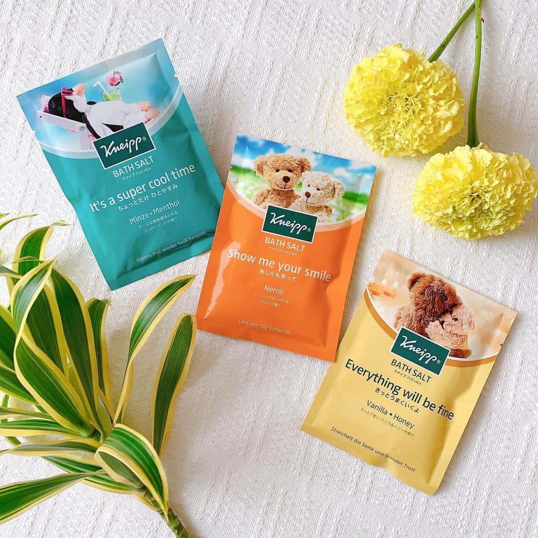 Sayakaのインスタグラム：「* 夜はまだ冷えるから バスソルトを入れたお風呂でのんびりリラックス🛀✨ クナイプ🧸のバスソルトは パッケージも可愛いけど、 書いてあるメッセージが心に刺さって 心身共に癒される💘 . . #bathtime #kneipp #bathsalt #sayakas_favorite #クナイプ #バスソルト #おうち時間」
