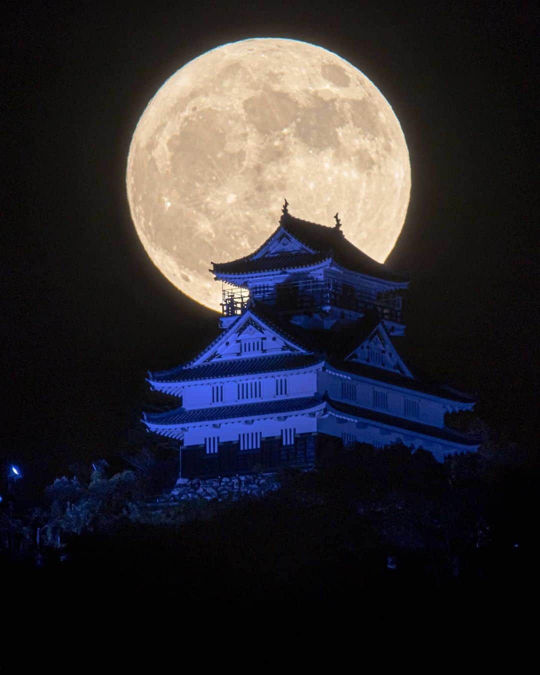 Canon Asiaのインスタグラム：「It’s all about location in this photo of Gifu Castle against the rising moon 🌕. Situated on top of a mountain, the castle’s position meets with the moon’s orbit, making it a well-loved spot for photographers - a juxtaposition of light and dark, man-made and natural. . 📷 Image by @jigurohiro shot using the Canon EOS 90D | f/6.3 | ISO 100 | 1/30s | 600mm . Want your photos to be featured too? Tag them with #canonasia or submit them on My Canon Story, link in bio! . #canonasia #photography #japan #gifu #moonphotography #mountains #inspiration #emotions #nightphotography」