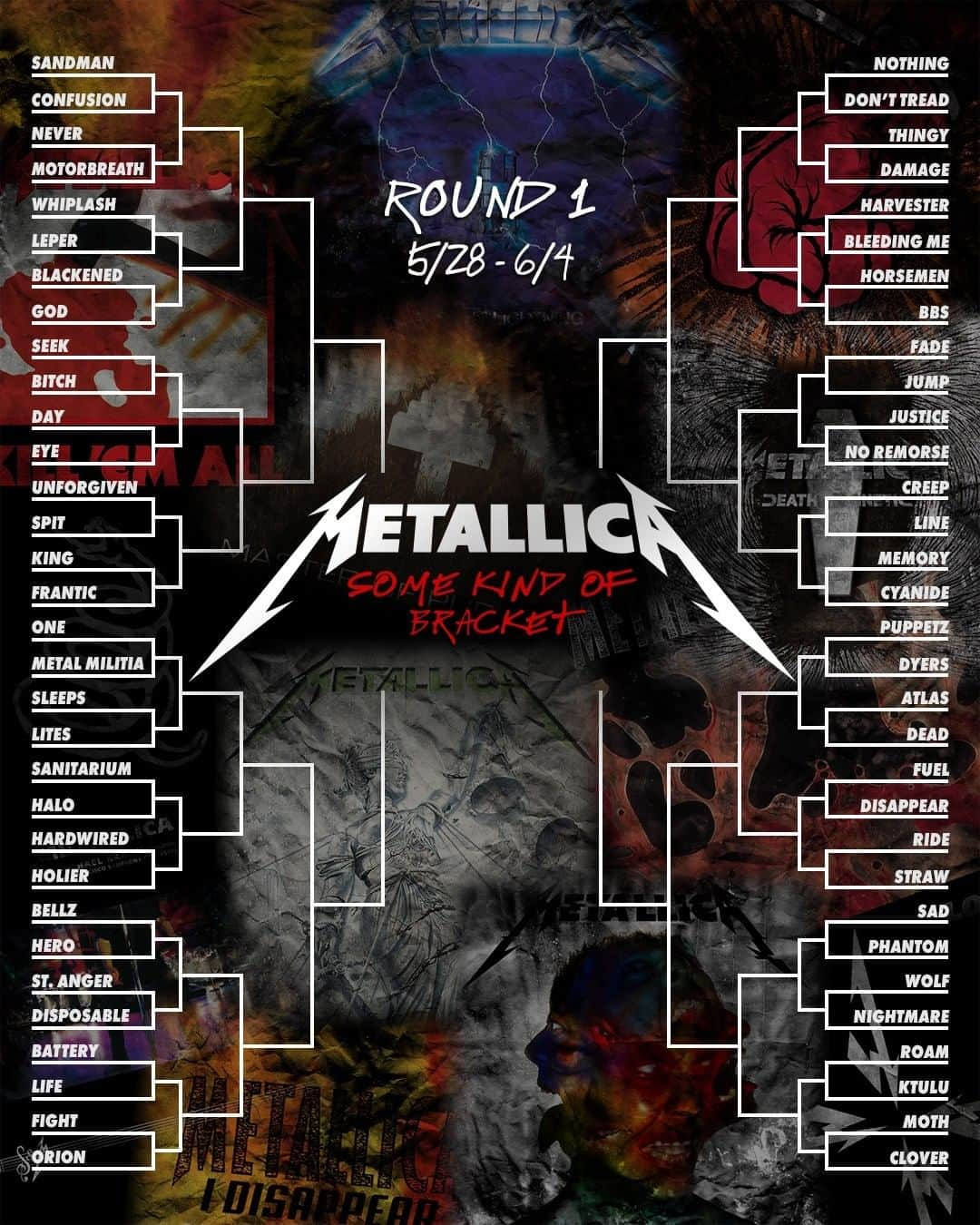 メタリカさんのインスタグラム写真 - (メタリカInstagram)「BAT-TERY GO!  It’s time for your fav Metallica songs to go head to head in #SomeKindOfBracket.  Vote on daily match-ups in our Instagram stories and on Facebook until we crown the champ!」5月28日 23時54分 - metallica