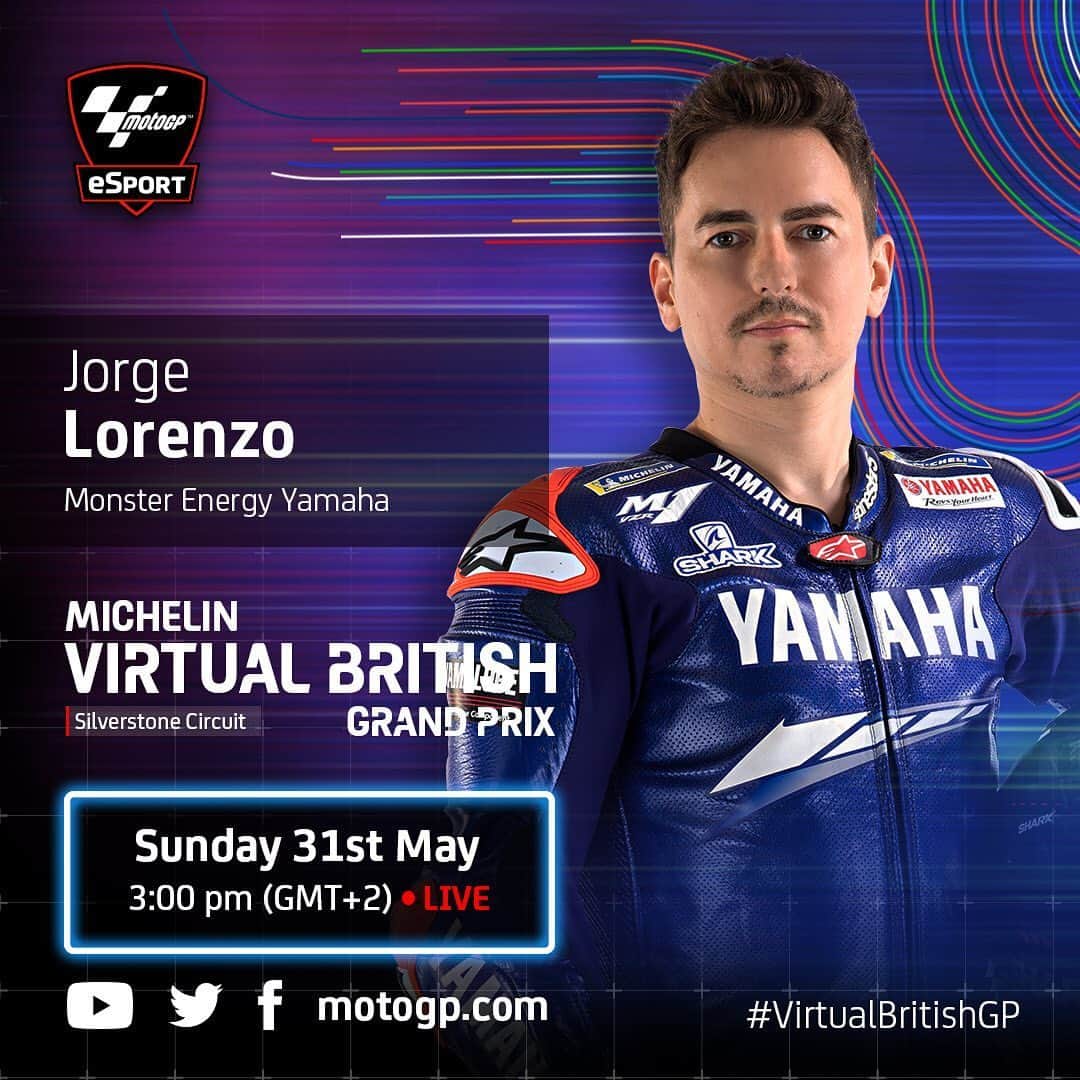 YamahaMotoGPさんのインスタグラム写真 - (YamahaMotoGPInstagram)「The heat is on again this weekend! 🔥 🎮 . @jorgelorenzo99 will be representing the Yamaha Factory Racing squad in Sunday's #VirtualBritishGP 👊 . You can watch it live at 3pm (GMT+2) on @motogp's channels 📺 . . #MonsterYamaha | #MotoGP | #VirtualMotoGP | #StaySafe | #DoYourPart | @motogpesport」5月29日 0時03分 - yamahamotogp