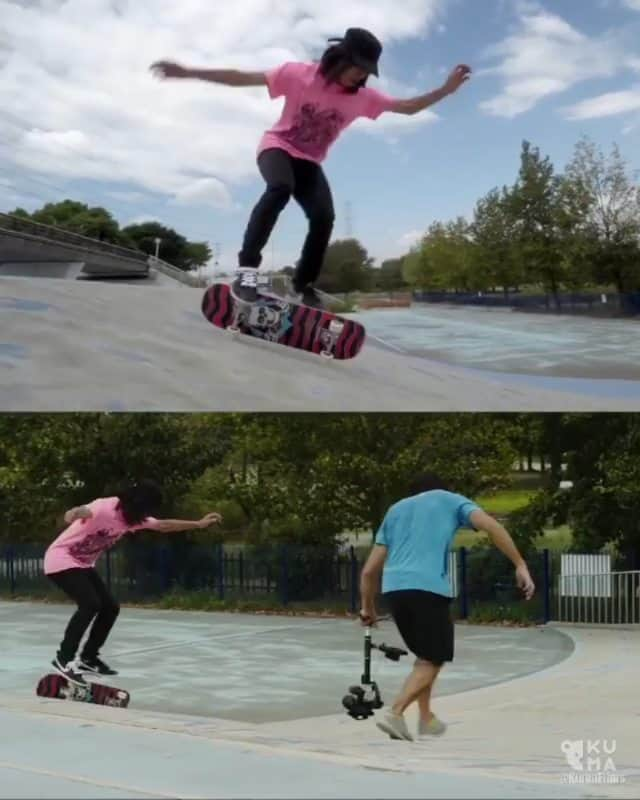 山本勇のインスタグラム：「A scene with ''behind the scene'' @todd_robins always runs, runs, runs! 🏃‍♂️ Repost from @kumafilms  #skateboarding #freestyleskateboarding  #滑板 #自由式滑板  #kumafilms  #isamuyamamoto  #filming  #shooting」