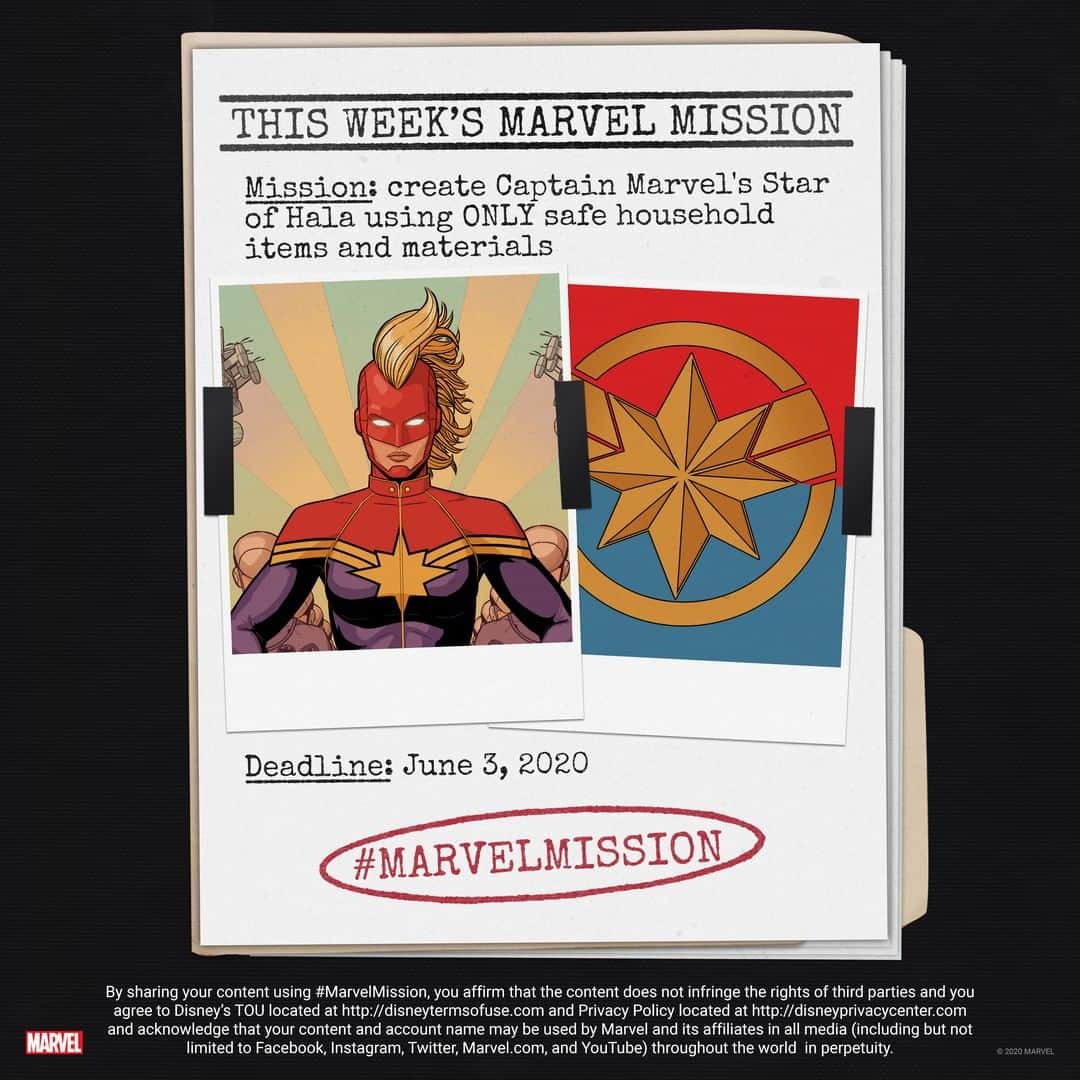 Marvel Entertainmentさんのインスタグラム写真 - (Marvel EntertainmentInstagram)「THIS WEEK'S MISSION: Create Captain Marvel's Star of Hala using ONLY safe household items and materials.  You have one week to complete your task. Post your photo or video here with the #MarvelMission hashtag for the chance to be featured in our round-up of favorites! #MarvelAtHome」5月29日 5時00分 - marvel