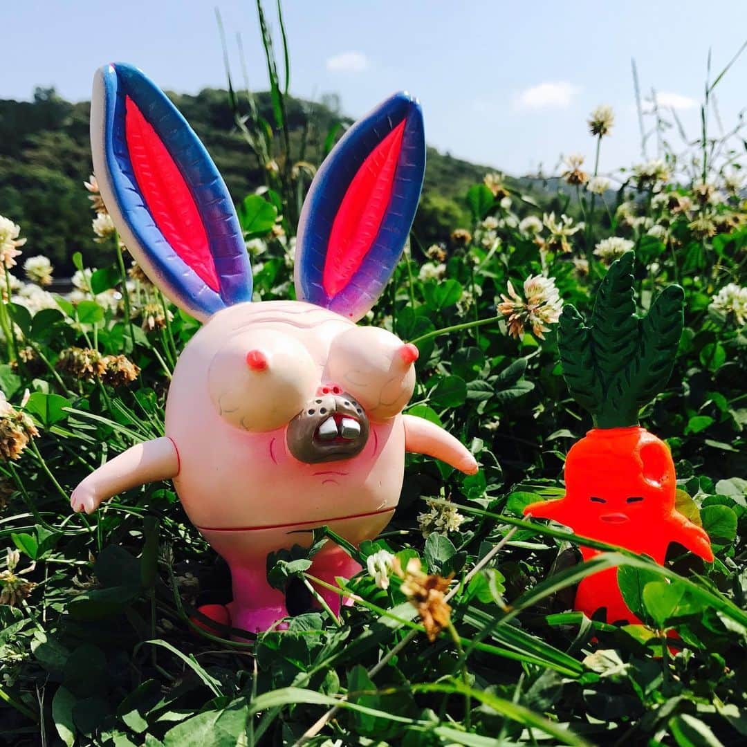 デハラユキノリのインスタグラム：「デハラの秘宝館第二弾ソフビ 「OMIKO」です 耳があれなウサギです 相棒(食糧)のボッキにんじんとセット 夏に発売したい The second of the Dehara Sex Museum Sofuvi "OMIKO" It's a rabbit whose ears are pussy Buddy (food) erection carrot set I want to release it in the summer #デハラユキノリ #dehara  #deharayukinori  #deharasexmuseum #omiko」