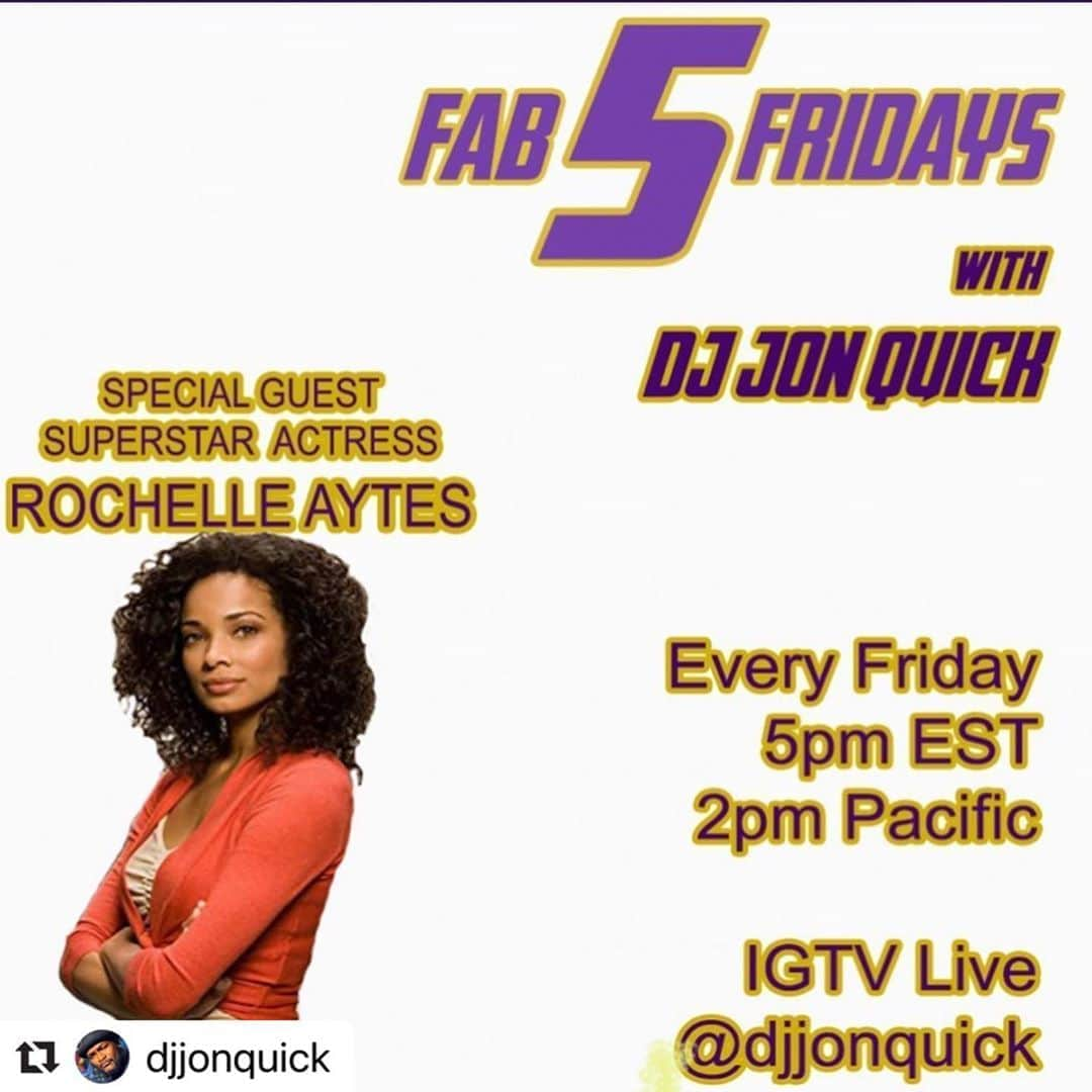 ロッチェル・エイツさんのインスタグラム写真 - (ロッチェル・エイツInstagram)「#Repost @djjonquick with @make_repost ・・・ I’m having a double header on Fab 5 Fridays tomorrow! Be sure to tune in to hear dope stories about creatives and their favorite songs! I have the multi talented beauty actress @rochelleaytes4real stopping by to kick it followed by broadway star @tiffanynmellard! That’s gonna be a whole lot of beauty  and brains in this one place y’all! Join us Friday at 5pm! Warm up mix starts at 4::45 EST! #fab5fridays #dj #rochelleaytes #tiffanymellard #actresses #blackhollywood #blackbroadway #blackbeauty #superfriends #prettygirlsrock #blackbrilliance #top5songs #instafun #thejonquickbrand #superherodj #superheroapproved」5月29日 10時22分 - rochelleaytes4real