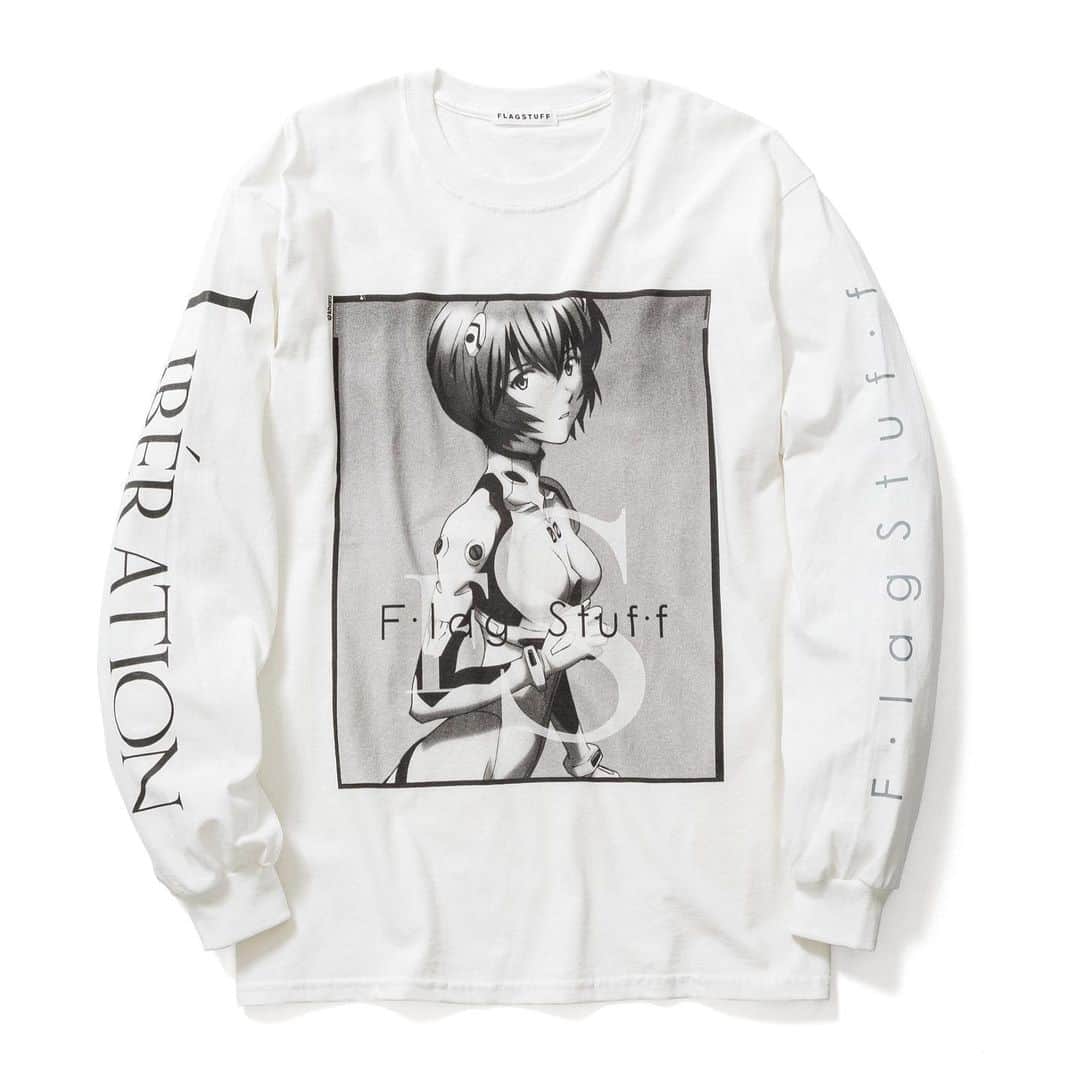 のインスタグラム：「BEAMS T exclusive F-LAGSTUF-F×EVANGELION 6.6（Sat）Release . 『シン・エヴァンゲリオン劇場版』公開を記念し、F-LAGSTUF-Fとエヴァンゲリオンとのコラボレーションアイテムが登場！綾波レイにフォーカスしたアイテムがラインナップし、ビームスT限定アイテムも2型展開します！6月6日（土）より店頭にて、また6月9日（火）よりビームス公式オンラインショップにて発売致します。 . 展開店舗 ビームスT 原宿 ビームス メン 渋谷 ビームス 広島 . @f_lagstuf_f @beams_official @beams_t #f_lagstuf_f #beams #beamst #ビームス #ビームスt ©︎khara」