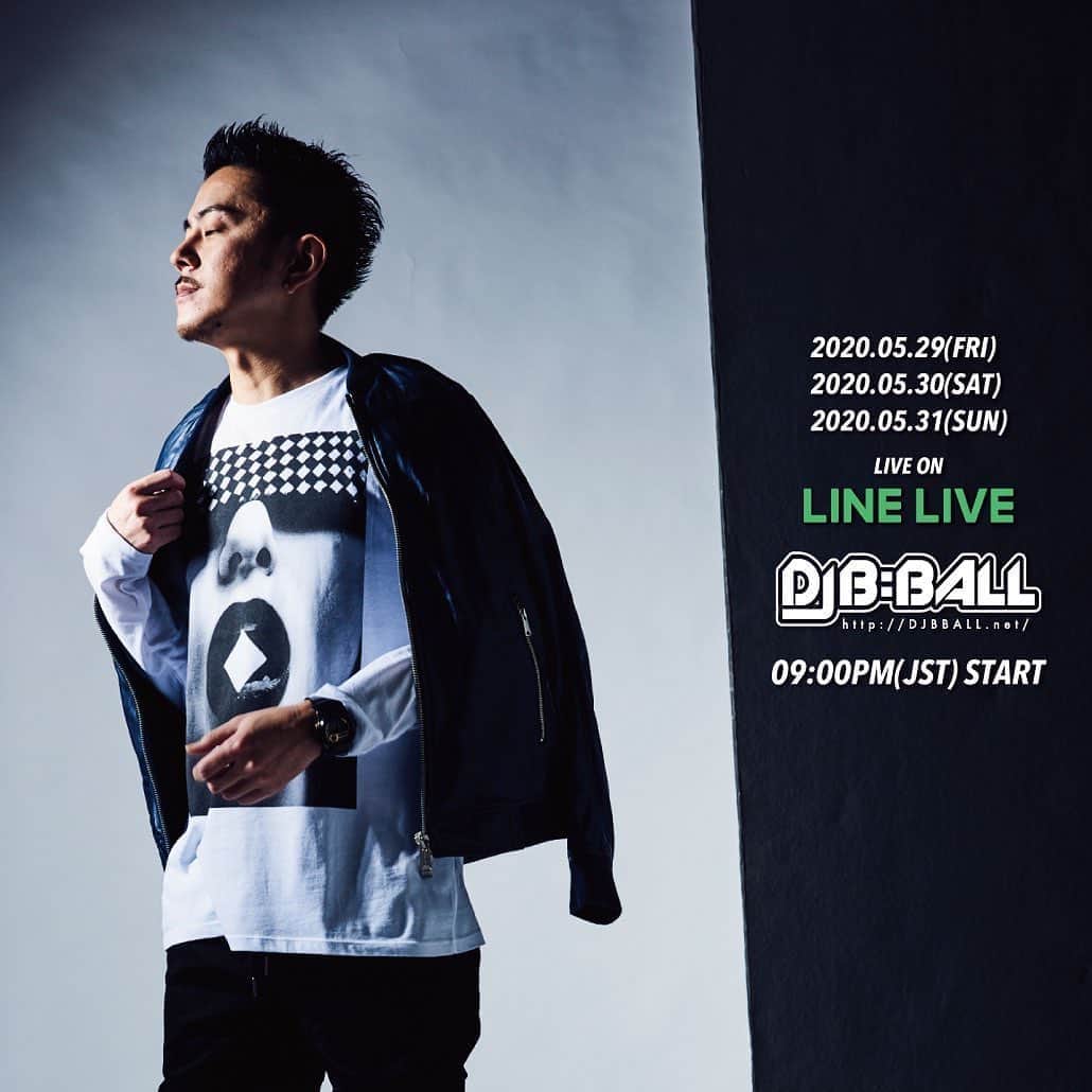 DJ B=BALLのインスタグラム：「LIVE STREAM WEEKEND on LINE LIVE 2020.05.29(FRI) / 05.30(SAT) / 05.31(SUN)  今夜からまた三夜連続のライブ配信をやります。視聴方法がわからないとの声をよく耳にしますので二枚目をご参考に☝️簡単ですのでLINE LIVEのアプリをインストールしてDJ B=BALLをフォローしてください◎  ーーーーー(先週に出来たルール)ーーーーー ●1000p溜まるごとに1Shot🍾 毎回ベロベロに一人でなってますw 是非おうち時間のお供に観てみて下さい！プロフィールリンクから🔗飛べます！緊急事態宣言解除に伴いクラブの再開もささやかれていますが、まだまだ油断できない状況ですので、それまではおうちにてライブストリーミングを楽しんでください◎では皆さま良い週末を🍶」